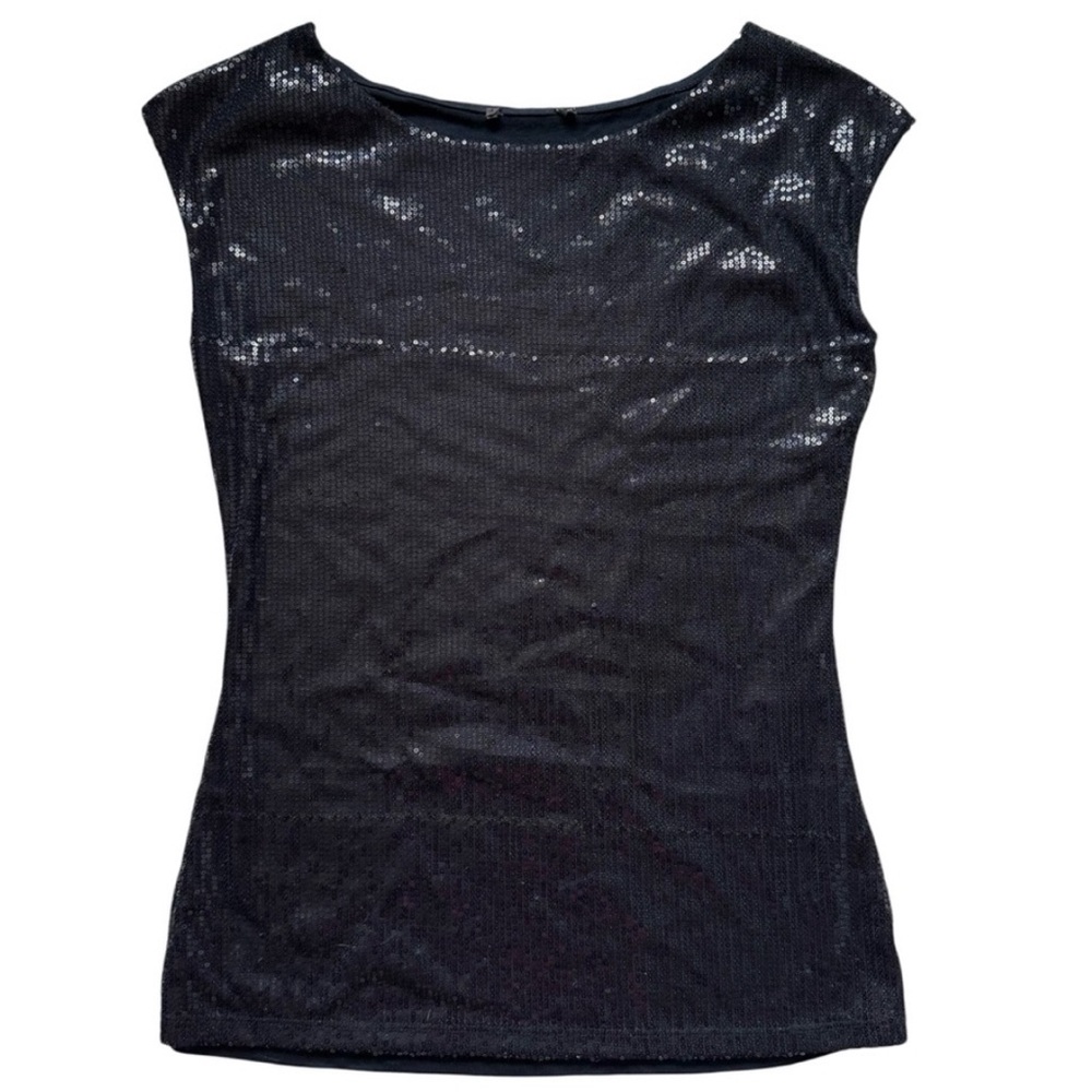 H&M Shimmering Black Sequin Sleeveless Tank Scoop Neck Blouse Size Medium